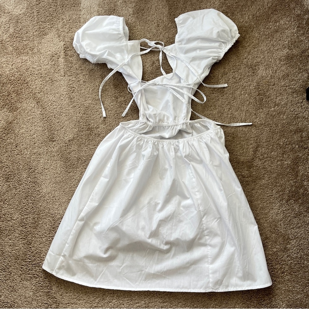 ASOS White Puff Sleeve Mini Dress with Open Back